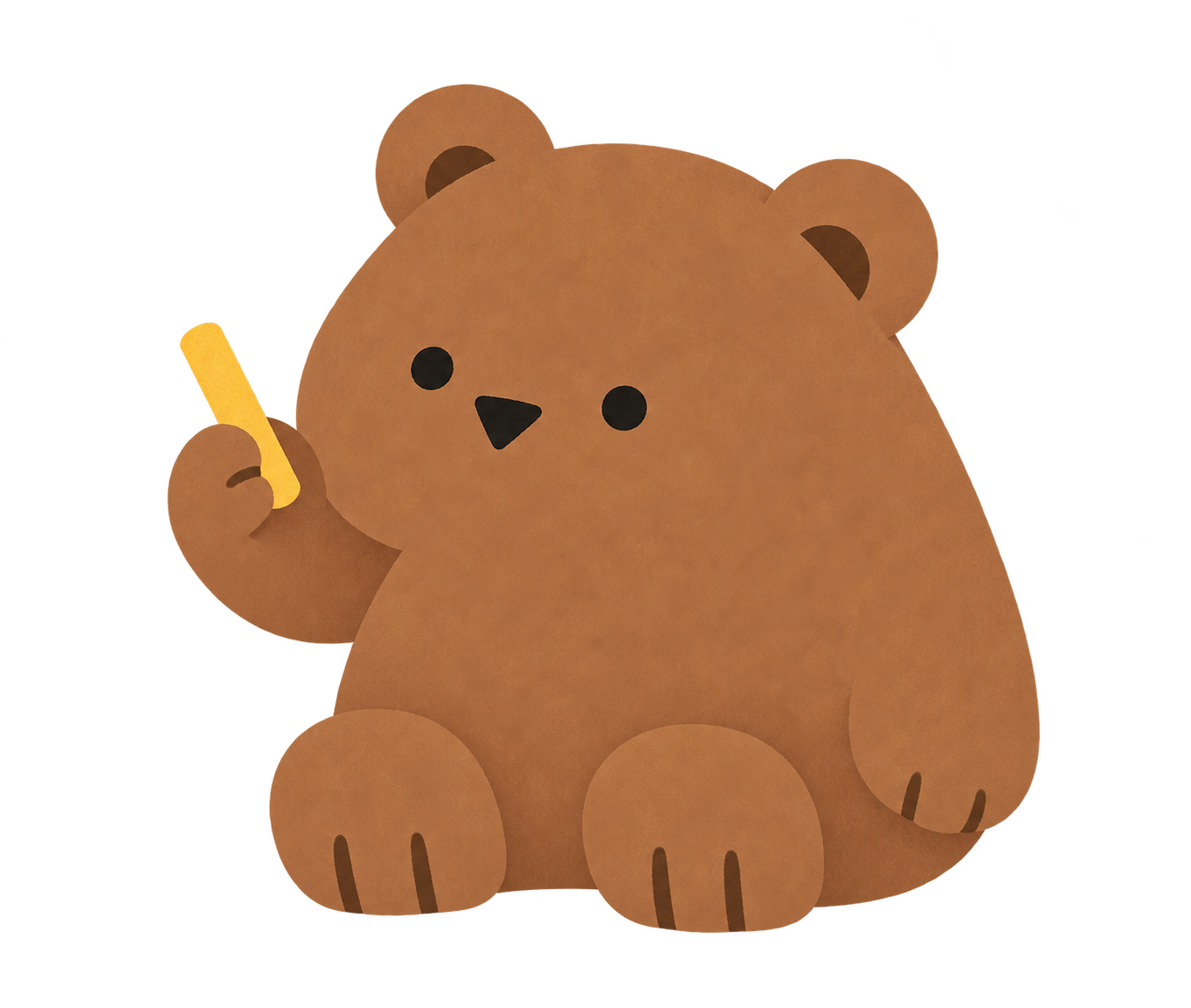 Woby holding a piece of yellow chalk